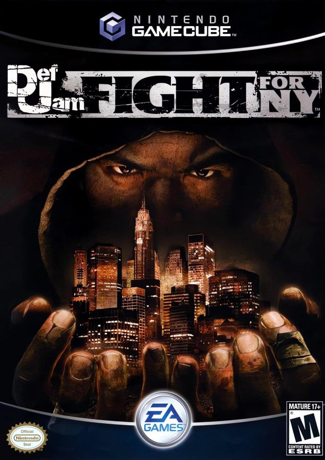 Def Jam Fight for NY Nintendo GameCube GC for fighting action video game fans featuring hip hop inspired street fighting intense hand to hand combat wrestling and martial arts styles story driven career mode character customization famous music artists multiplayer battles and urban fighting gameplay collectible gaming appeal front cover art