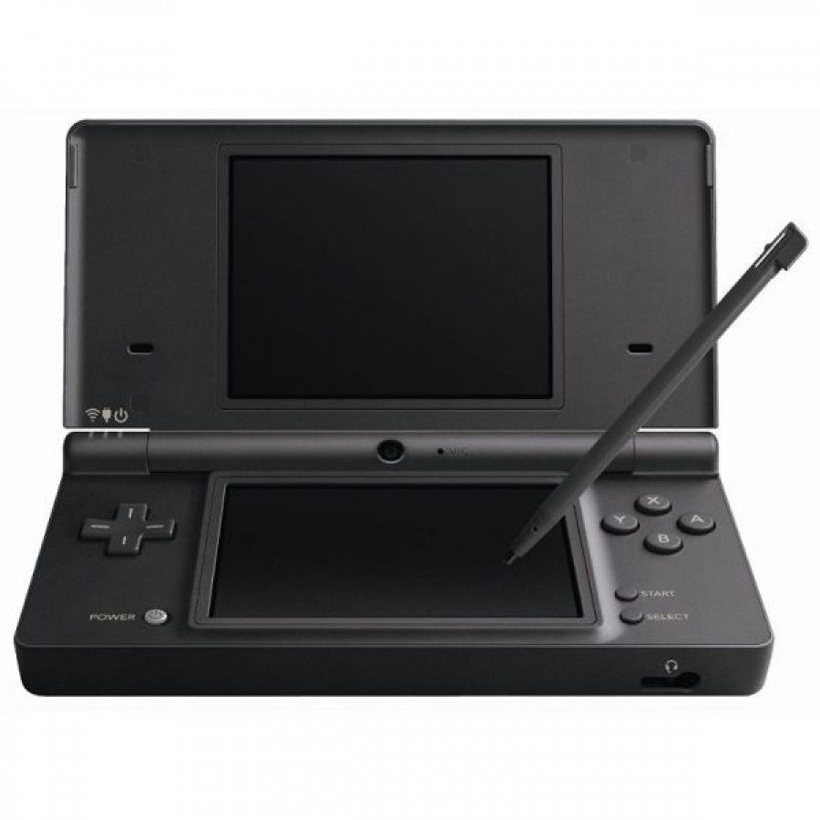 Front view of black Nintendo DSi handheld console showing cameras and buttons