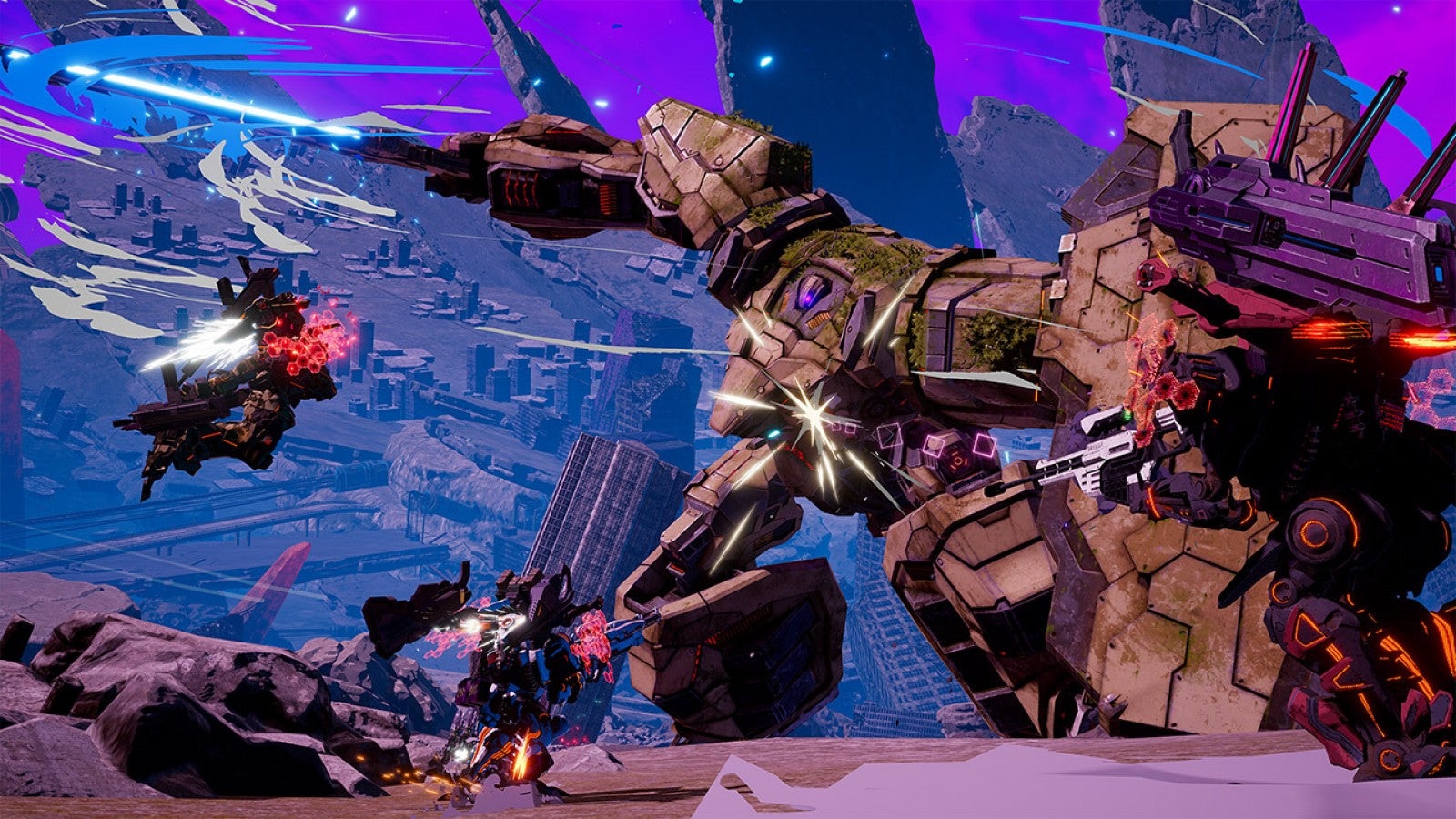 Daemon X Machina Nintendo Switch inspired design featuring high speed mech action aesthetic customizable armored suits futuristic warfare intense aerial combat sci fi battlefields explosive robotic encounters anime inspired gameplay presentation gameplay