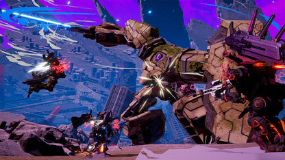 Daemon X Machina Nintendo Switch inspired design featuring high speed mech action aesthetic customizable armored suits futuristic warfare intense aerial combat sci fi battlefields explosive robotic encounters anime inspired gameplay presentation gameplay