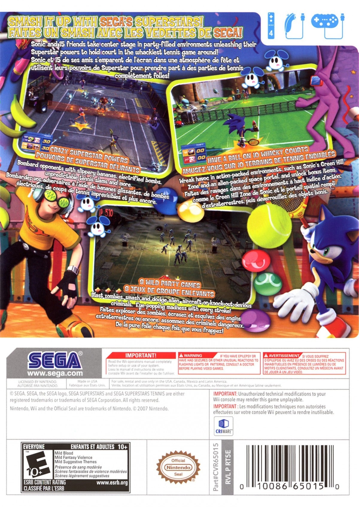 Sega Superstars Tennis Wii inspired design featuring arcade style tennis gameplay aesthetic iconic Sega characters colorful courts motion controlled matches fast paced multiplayer action family friendly sports competition nostalgic Nintendo Wii presentation back cover art