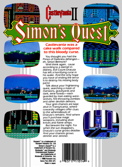 Castlevania II: Simon's Quest – Nintendo Entertainment System (NES) Back Cover Box Art for this Nes Game 