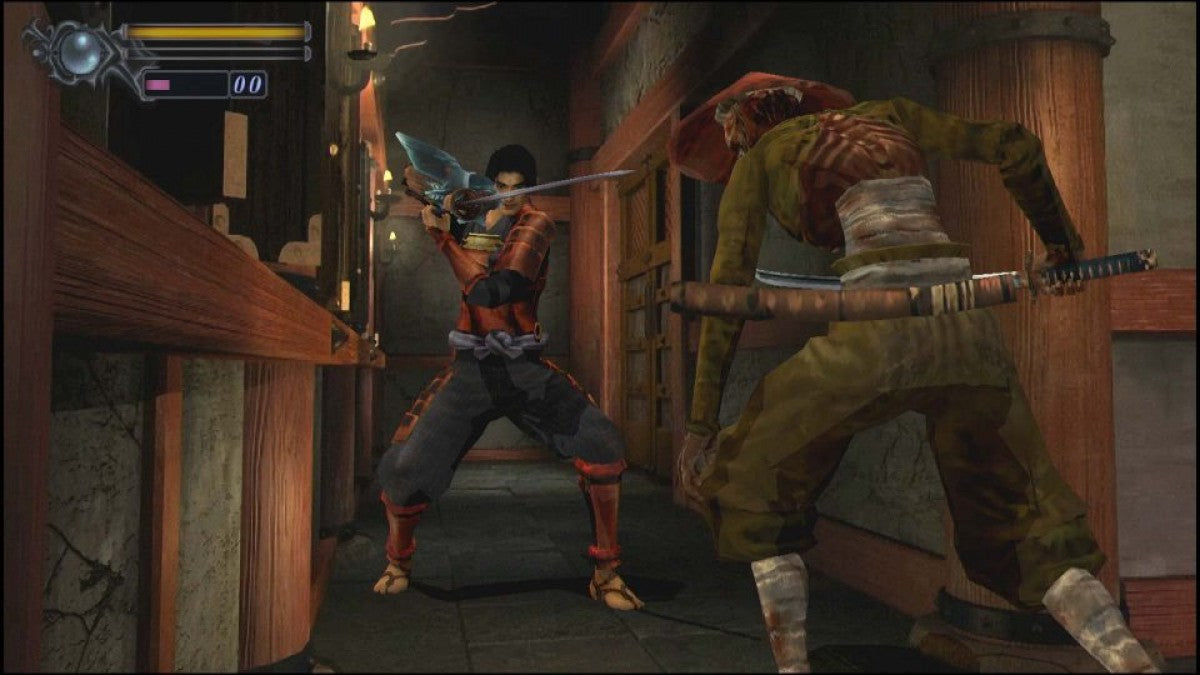 Onimusha Warlords PS2 Sony PlayStation 2 action adventure hack and slash samurai combat survival horror demons Oni magic sword fighting Capcom feudal Japan story gameplay puzzle exploration retro gaming PlayStation 2 software video game title gameplay