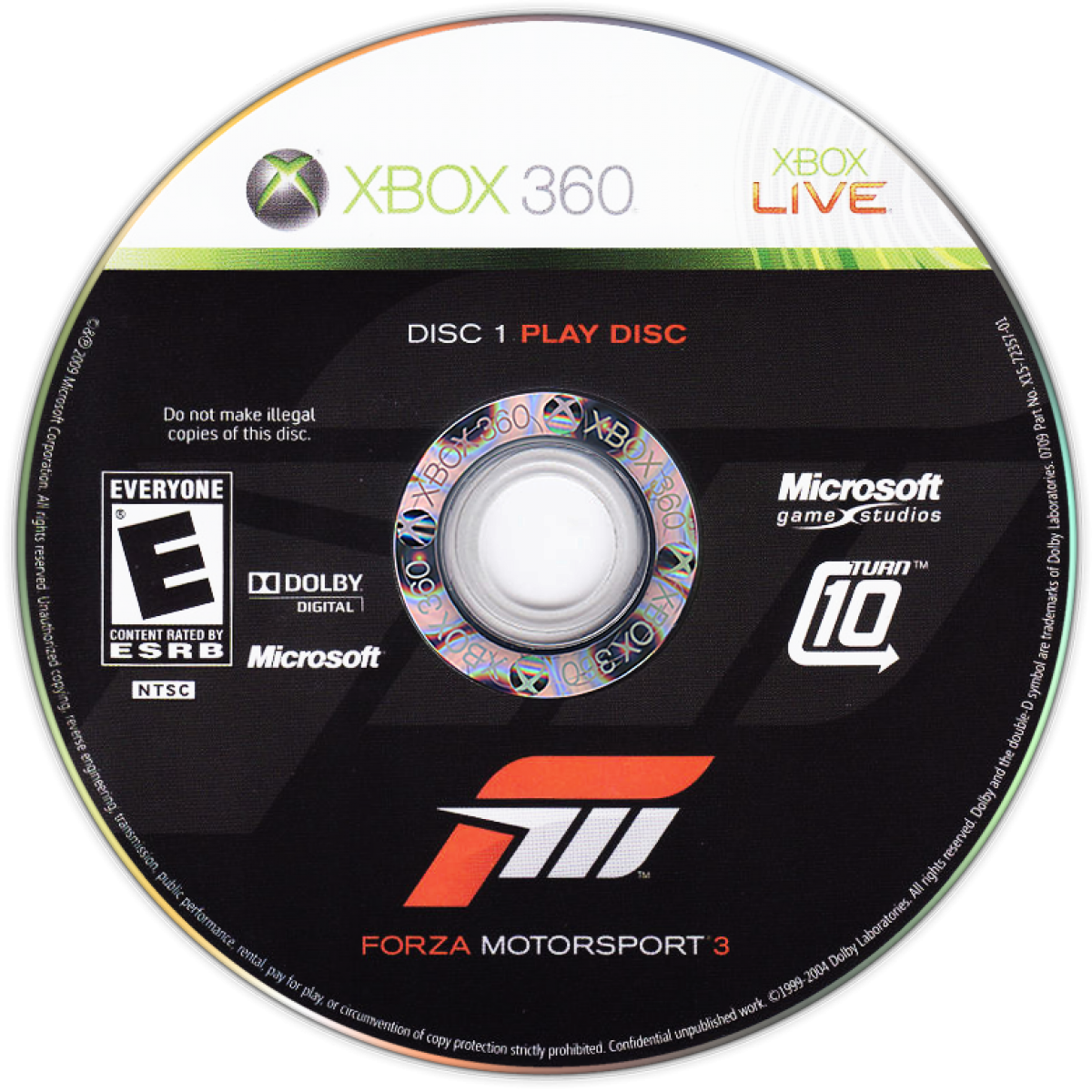Forza Motorsport 3 for Xbox 360 racing simulation video game featuring realistic driving physics extensive car roster detailed tracks and immersive motorsports career experience disc 1