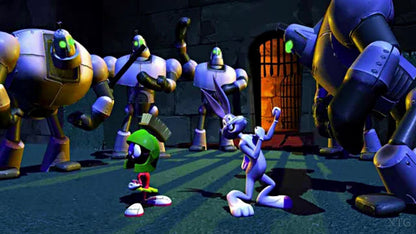 Looney Tunes: Acme Arsenal PS2 action-adventure game featuring classic Looney Tunes characters like Bugs Bunny, Daffy Duck, and Tweety in a cartoon combat adventure with zany weapons, level-based missions, boss fights, cooperative play, and family-friendly humor and slapstick action on PlayStation 2. gameplay