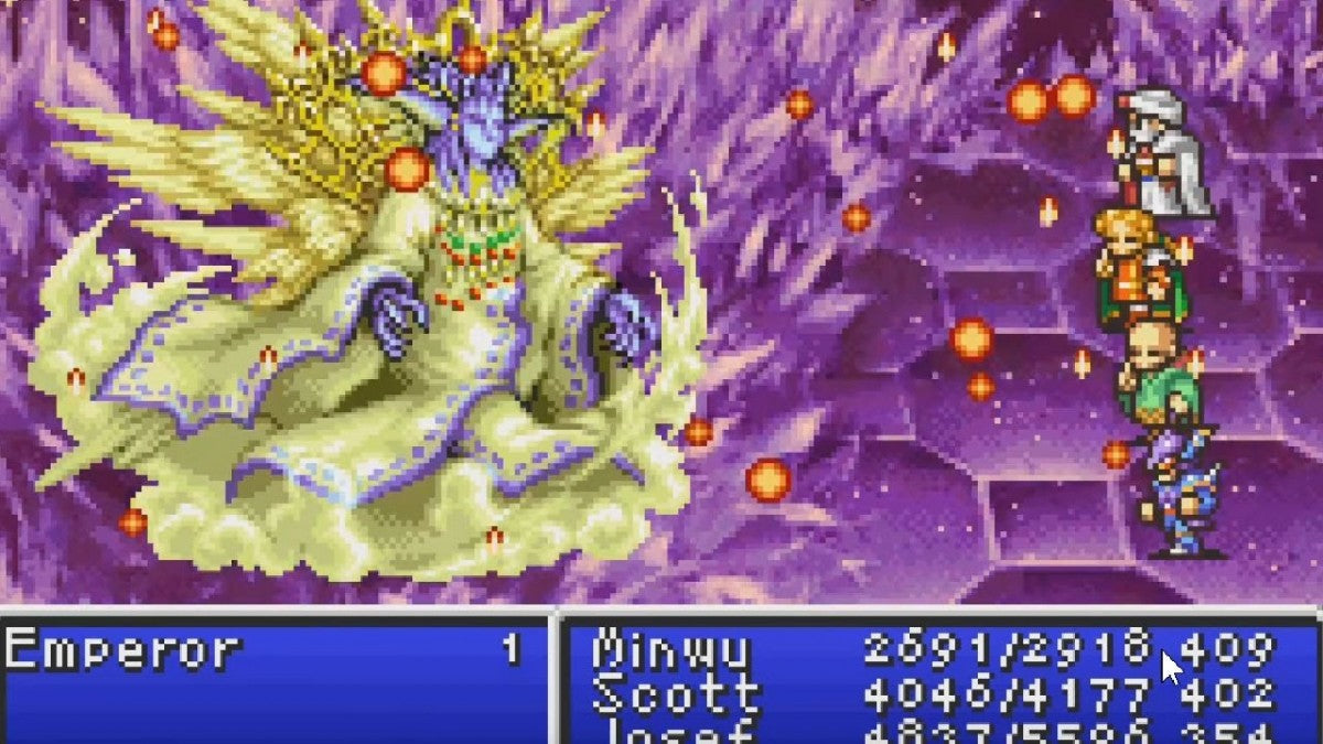 Final Fantasy I & II: Dawn of Souls [CIB] for Game Boy Advance (GBA) featuring enhanced portable versions of the first two classic RPGs with updated visuals, rebalanced gameplay, and extra bonus dungeons; assemble your party, explore iconic worlds, and relive the origins of Final Fantasy in a collector-friendly complete-in-box release gameplay screenshot
