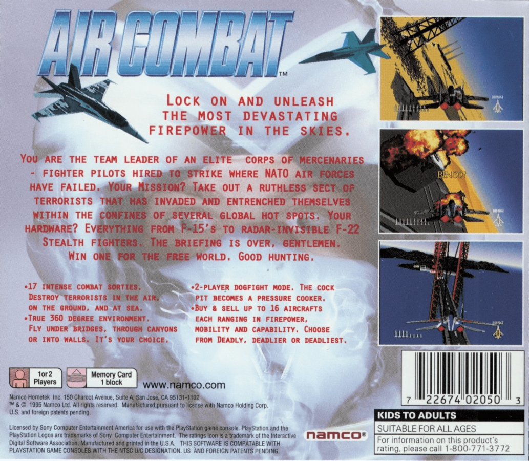 Air Combat [Greatest Hits] back cover art for PlayStation 1 (PS1) video game