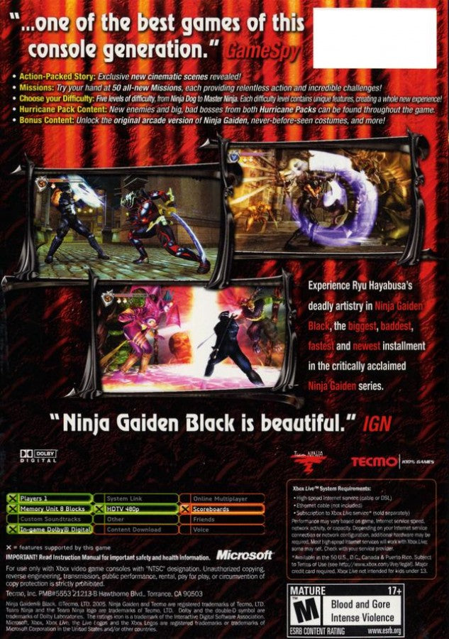 Ninja Gaiden back cover art for Xbox (XBOX) video game 