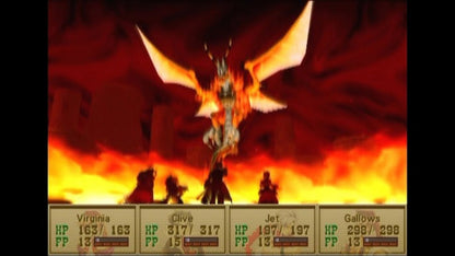 Wild Arms 3 PS2 Sony PlayStation 2 JRPG role playing game cel shaded Western fantasy adventure turn based combat dungeon exploration puzzle solving gunfighter characters story driven gameplay desert world retro gaming PlayStation 2 software video game title gameplay