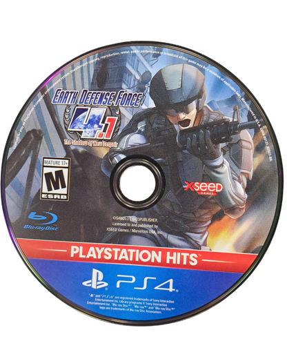 Retro Earth Defense Force 4 1 The Shadow of New Despair PlayStation Hits PS4 inspired design featuring massive alien invasion warfare aesthetic futuristic military action giant insects explosive sci fi battles squad based combat chaotic destruction nostalgic arcade shooter presentation disc