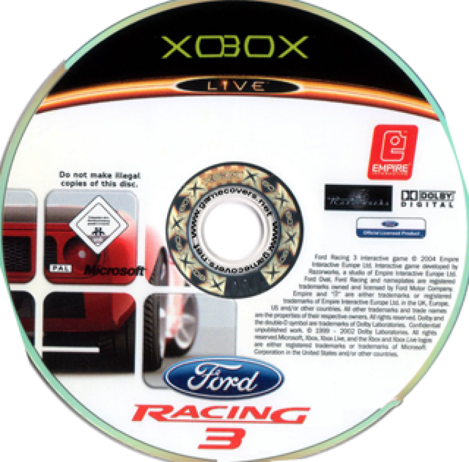 Xbox Live game disc for Ford Racing 3 with Xbox branding