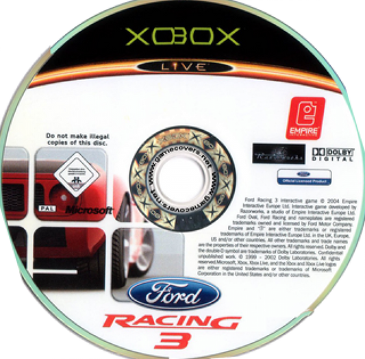 Xbox Live game disc for Ford Racing 3 with Xbox branding