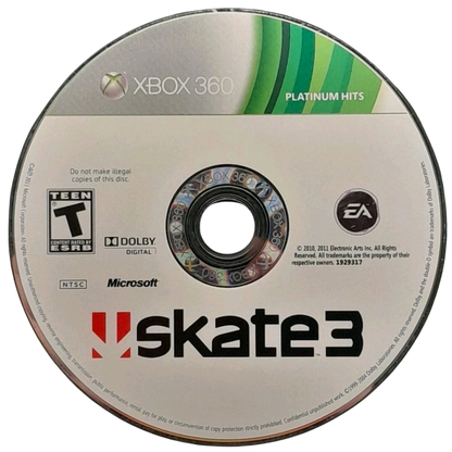 Skate 3 Platinum Hits Xbox 360 skateboarding simulation video game EA Black Box flick-it control scheme Port Carverton open world locations online multiplayer Hall of Meat mode team up contests co-op challenges career progression skate parks create-a-park feature disc