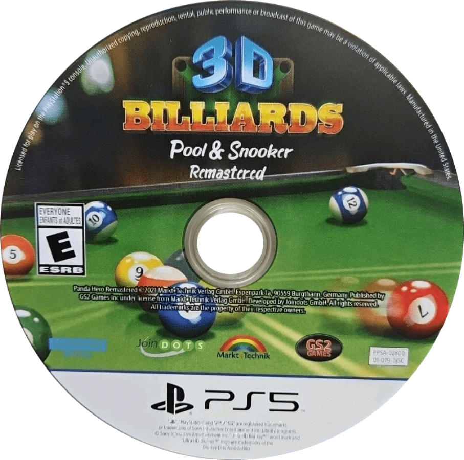 3D Billiards: Pool & Snooker Remastered disc for PlayStation 5 (PS5) video game