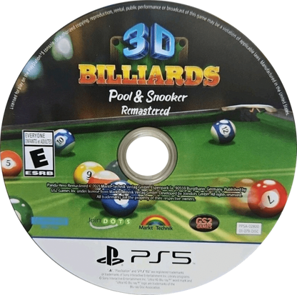 3D Billiards: Pool & Snooker Remastered disc for PlayStation 5 (PS5) video game