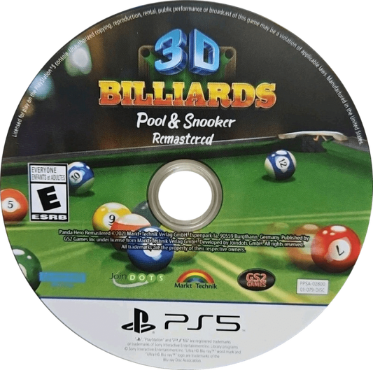 3D Billiards: Pool & Snooker Remastered disc for PlayStation 5 (PS5) video game