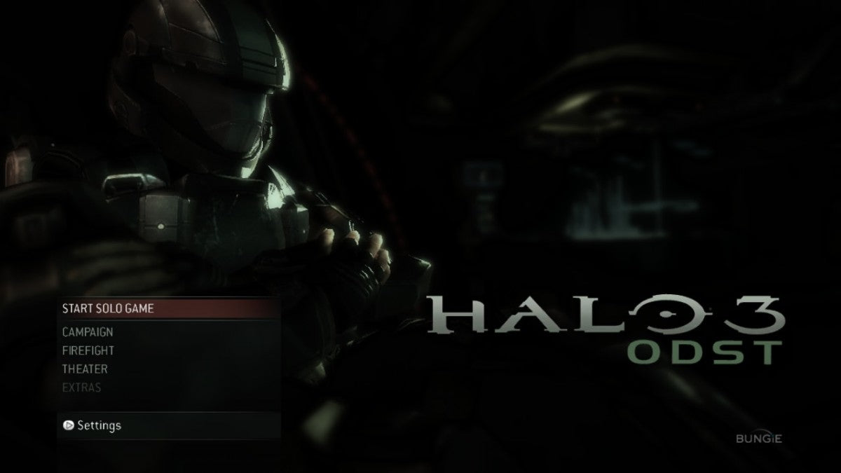 Halo 3: ODST start screen for Xbox 360 (X360) sci-fi first-person shooter video game
