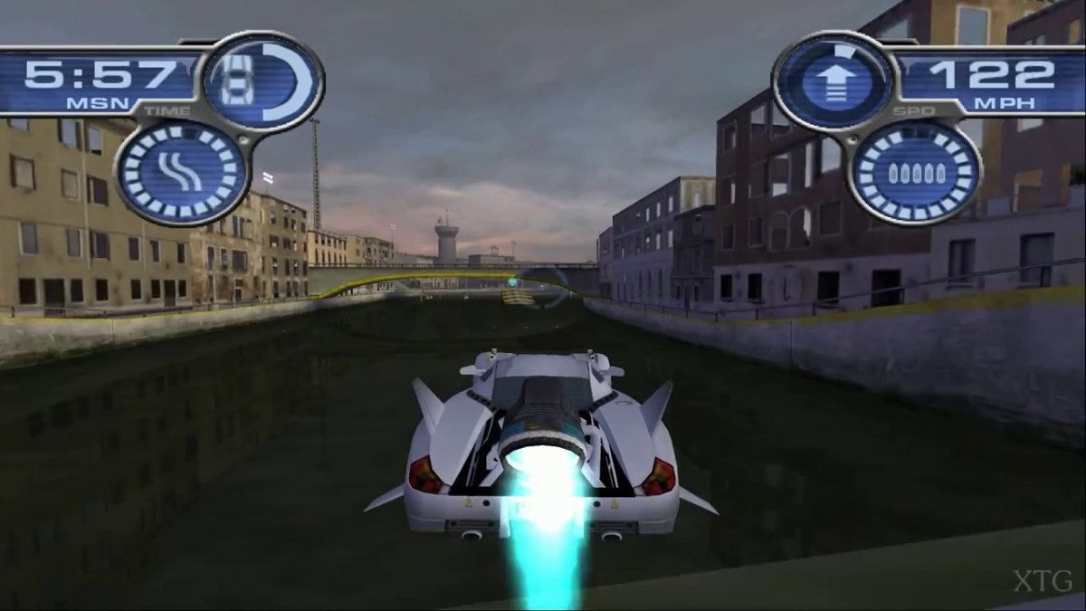 Spy Hunter for Nintendo GameCube vehicular combat action game featuring high speed driving weapons upgrades mission based gameplay arcade style espionage theme gameplay  