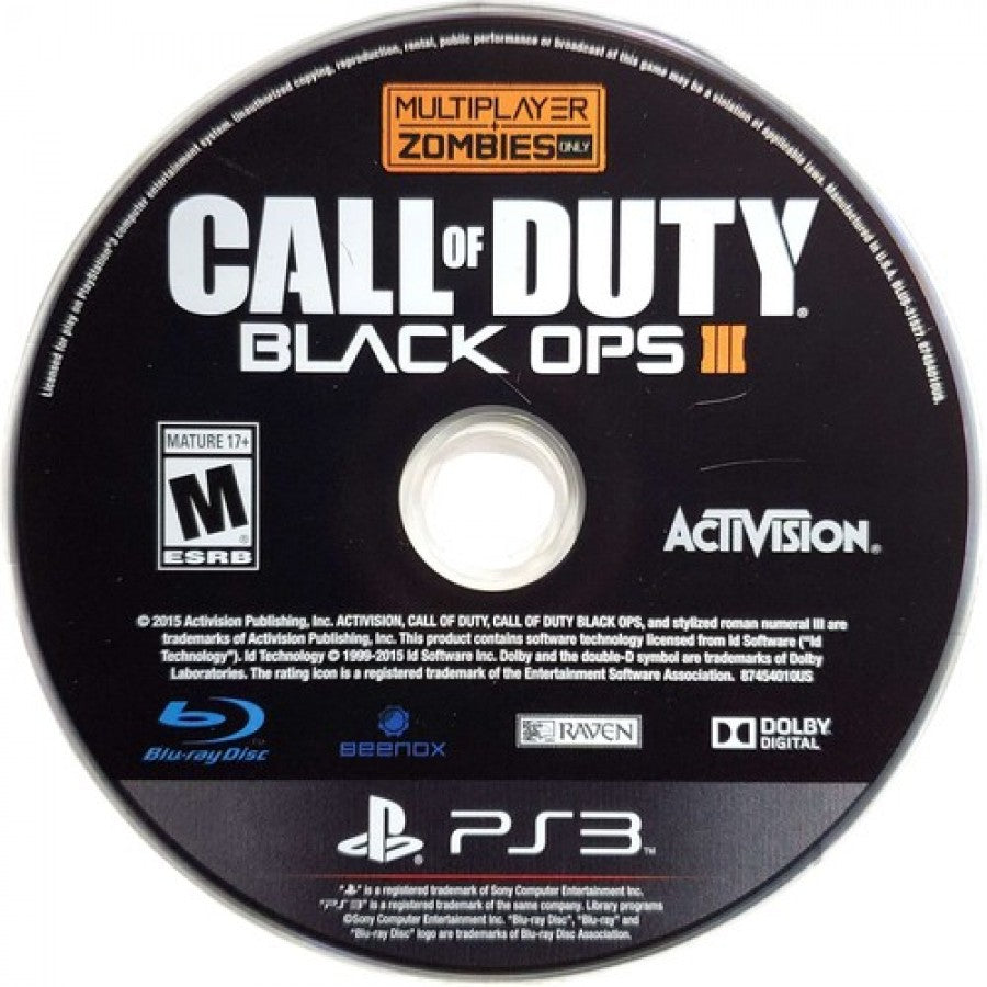 Call of Duty: Black Ops III disc for PlayStation 3 (PS3) video game