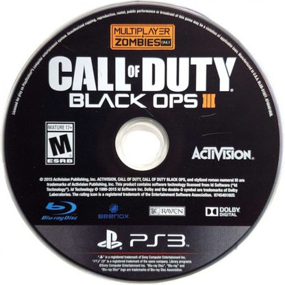 Call of Duty: Black Ops III disc for PlayStation 3 (PS3) video game