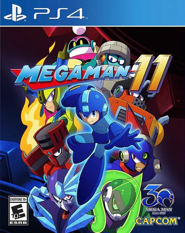 Mega Man 11 – PlayStation 4 (PS4) video game cover art, action platformer game