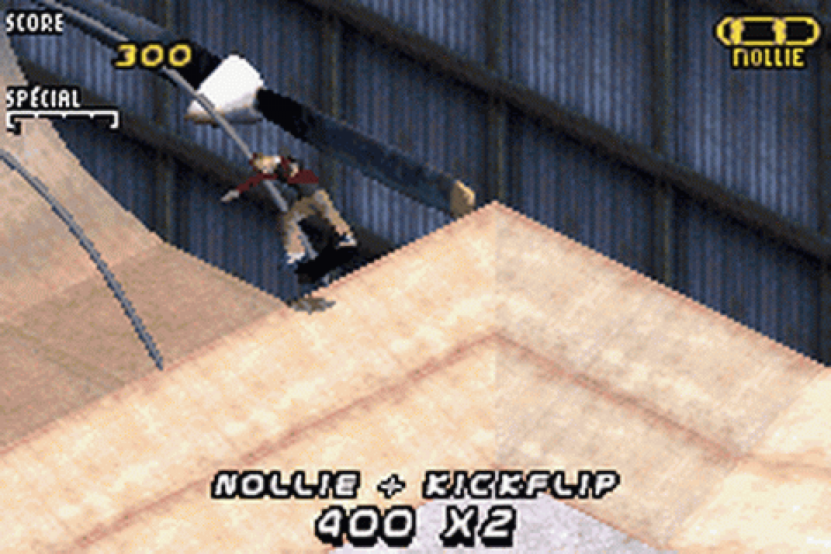 Tony Hawk's Pro Skater 2 game for the Game Boy Advance featuring skateboarding gameplay with isometric perspective trick combos career mode objectives and multiple skaters across condensed versions of classic levels adapted from the console release gameplay 