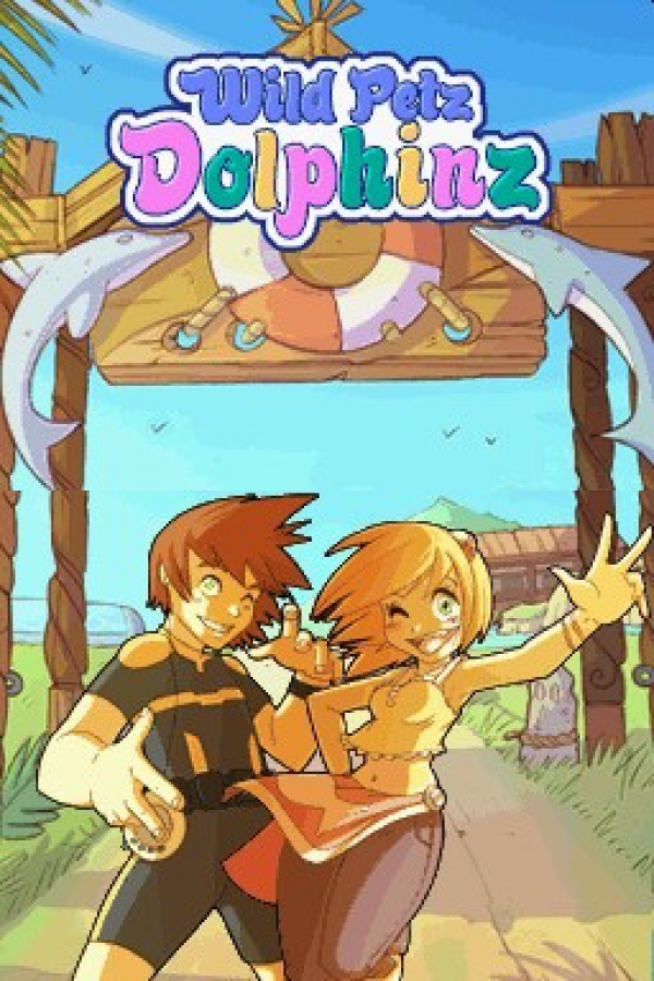 Petz Wild Animals Dolphinz for Nintendo DS, title screen for a pet simulation video game featuring dolphins and marine animal care gameplay with casual interactive activities