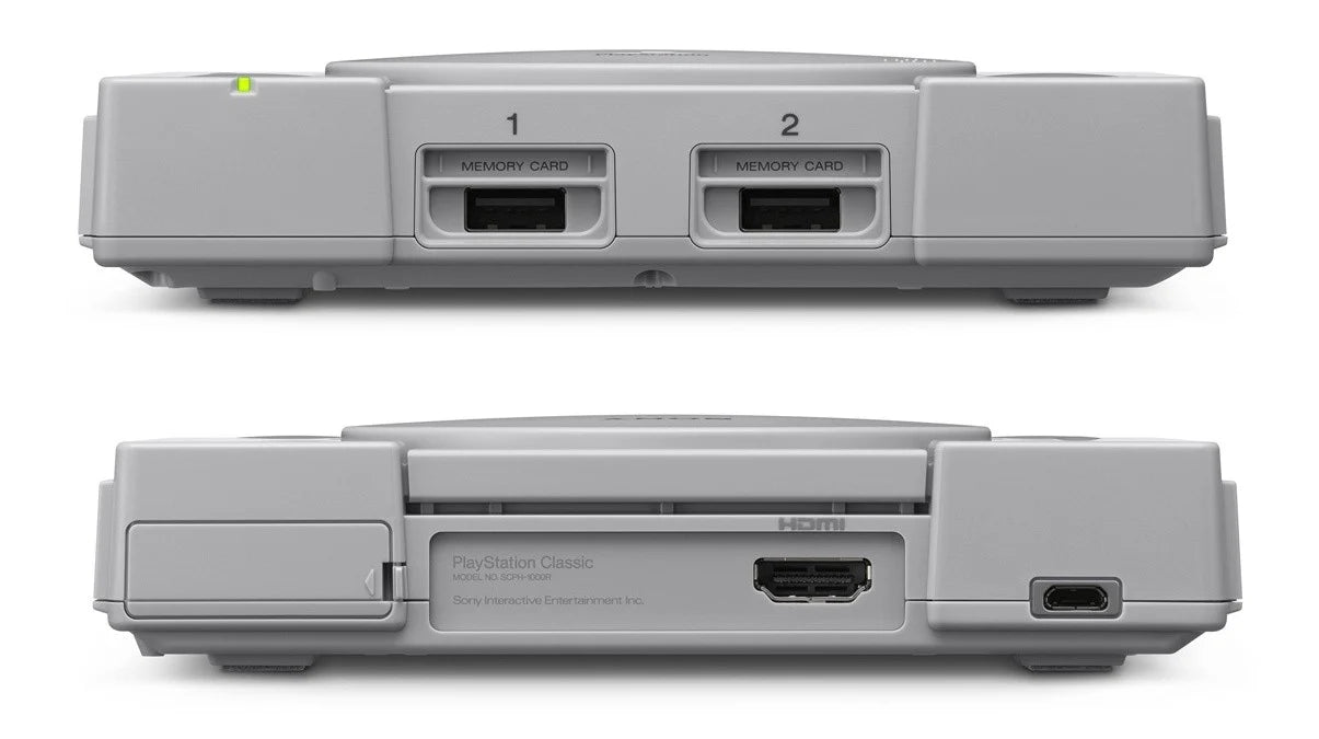 PlayStation Classic Sony mini console system pre-loaded games HDMI output retro gaming plug-and-play nostalgic original OEM controller included front and back view