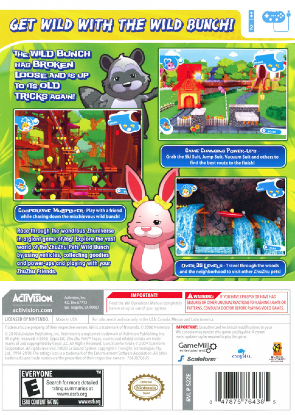 Zhu Zhu Pets Featuring the Wild Bunch Nintendo Wii for family friendly simulation adventure video game fans featuring adorable hamster characters pet care activities colorful environments mini games exploration racing challenges motion controls and fun animal themed gameplay collectible gaming appeal back cover art