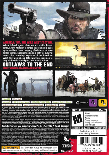 Red Dead Redemption Platinum Hits edition for Xbox 360 – complete game case with silver Platinum Hits banner and original cover art featuring John Marston back cover