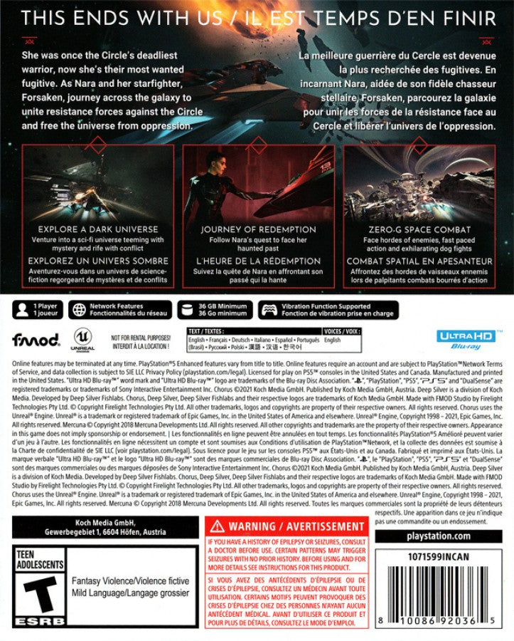 Chorus back of case for PlayStation 5 (PS5) space combat action video game