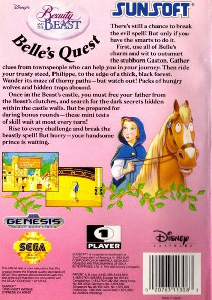Disney's Beauty and the Beast: Belle's Quest back cover art for Sega Genesis (GEN) video game