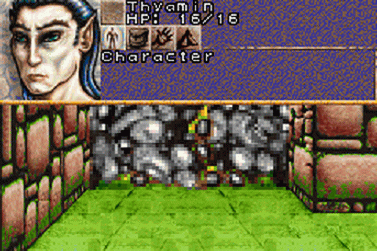 Dungeons & Dragons Eye of the Beholder for Game Boy Advance, gameplay for a role-playing video game with dungeon crawling gameplay, turn-based combat, party management, and fantasy adventure