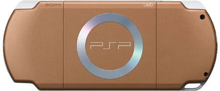 Bronze PlayStation Portable 2000 PSP 2000 handheld gaming console featuring metallic bronze finish portable Sony gaming UMD game support Memory Stick storage widescreen LCD display built-in controls rechargeable battery classic PSP hardware and collectible gaming appeal back of console