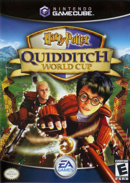 GameCube cover of 'Harry Potter: Quidditch World Cup' with characters and EA Games logo.