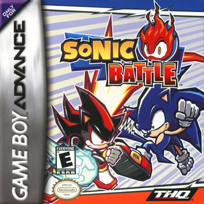 Sonic Battle Game Boy Advance GBA video game, fighting action, Sonic the Hedgehog characters, multiplayer gameplay, handheld console title game cover