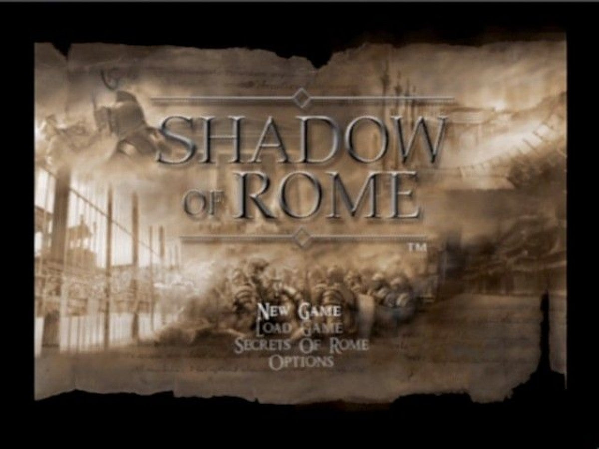 Shadow of Rome – PlayStation 2 (PS2) video game title screen, action-adventure/hack-and-slash game.
