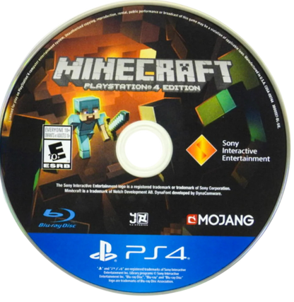Minecraft PlayStation 4 Edition retro PlayStation 4 video game featuring sandbox building, survival crafting, open world exploration and multiplayer creative disc