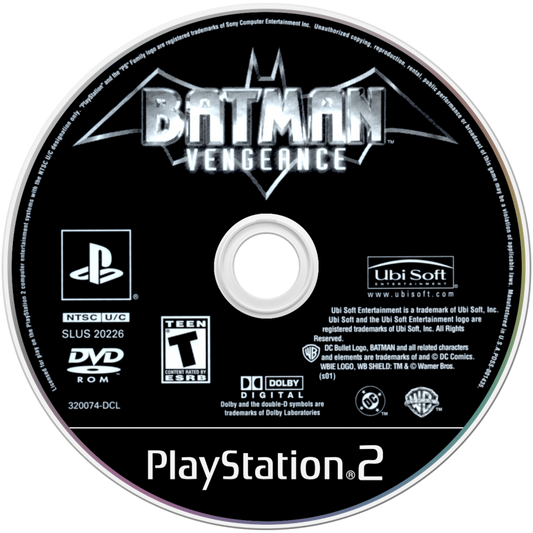 Batman: Vengeance for PlayStation 2 with animated superhero action and crime-fighting theme disc