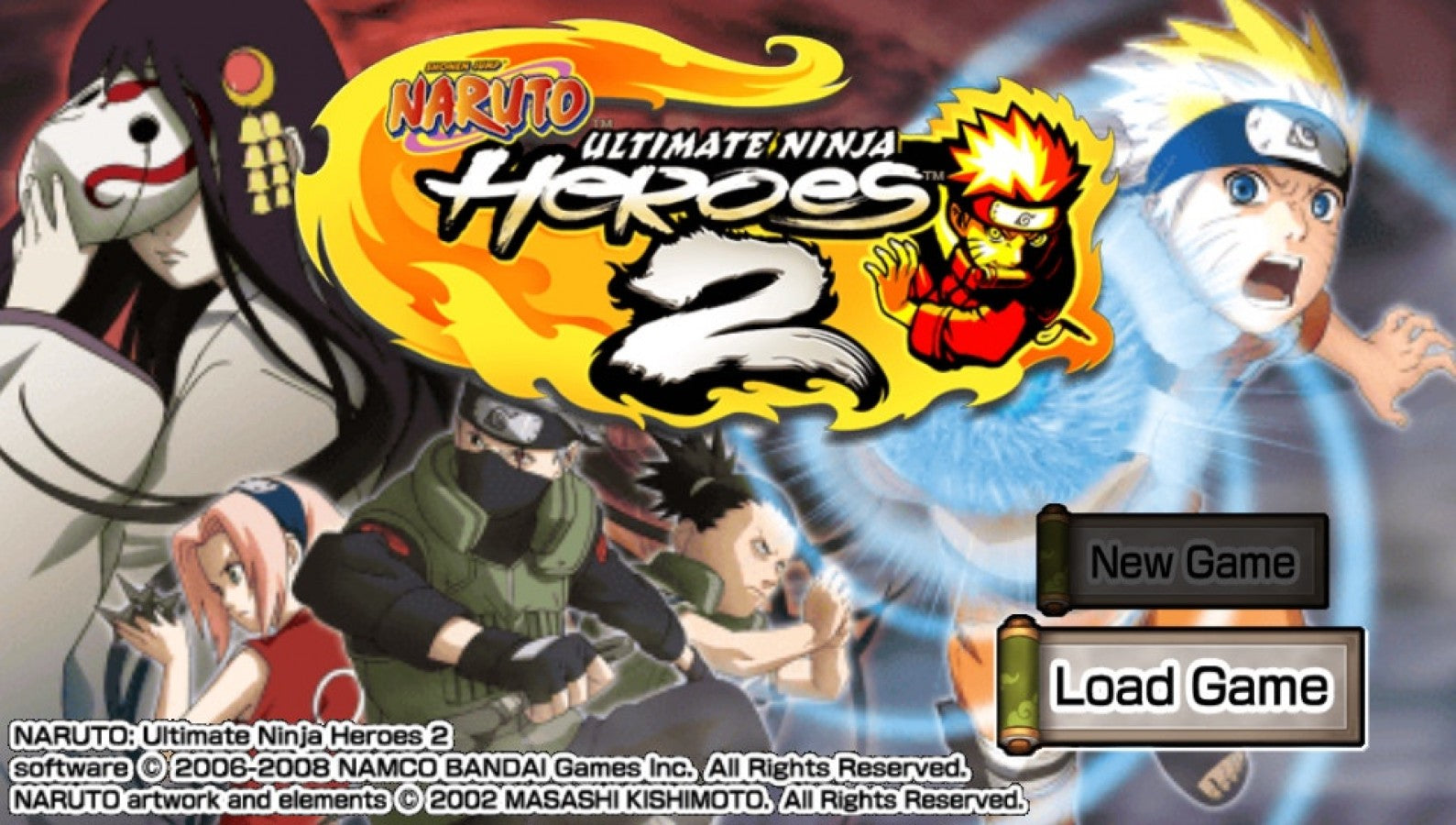 Naruto Ultimate Ninja Heroes 2 The Phantom Fortress PlayStation Portable PSP title screen for retro video game enthusiasts featuring anime fighting gameplay ninja combat mechanics character roster based battles team based action RPG elements story driven fortress adventure and portable handheld arcade style gaming experience and collectible gaming appeal
