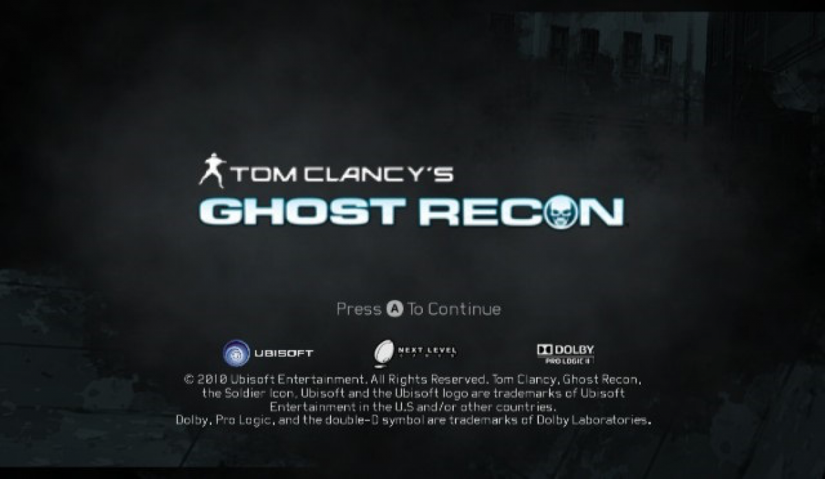 Tom Clancy’s Ghost Recon title screen for Nintendo Wii (Wii) featuring tactical squad‑based combat, motion‑controlled shooting, and missions set in modern military operations.