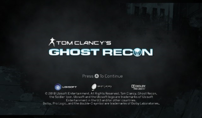 Tom Clancy’s Ghost Recon title screen for Nintendo Wii (Wii) featuring tactical squad‑based combat, motion‑controlled shooting, and missions set in modern military operations.