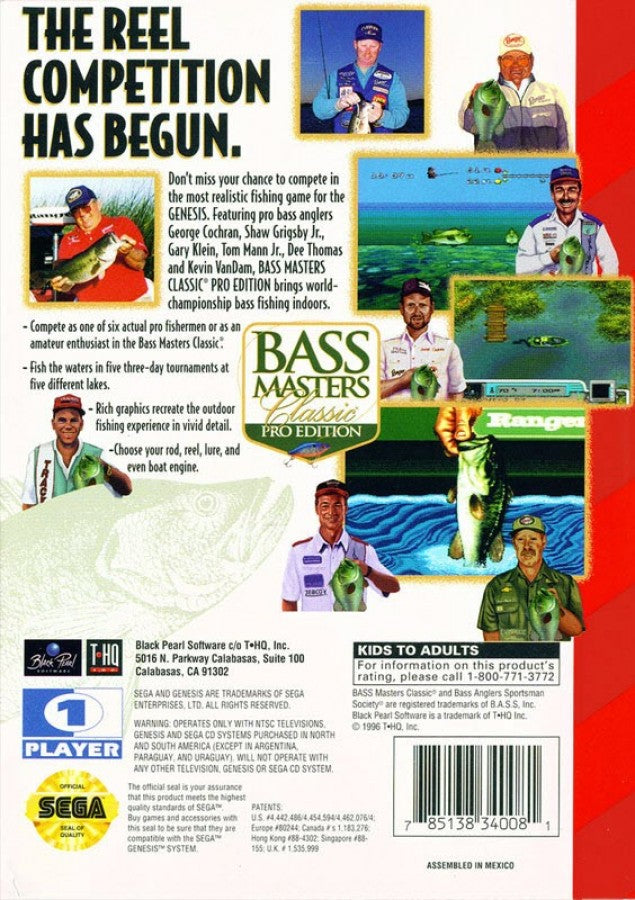 Bass Masters Classic: Pro Edition back cover art for Sega Genesis (GEN) video game