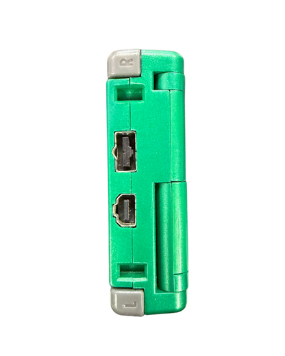 Rayquaza custom shell Game Boy Advance SP handheld console featuring vibrant green Pokémon themed housing detailed legendary dragon artwork and unique modded retro gaming collector design top view of charge ports