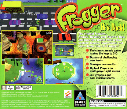 Frogger back of case for PlayStation 1 (PS1) retro video game