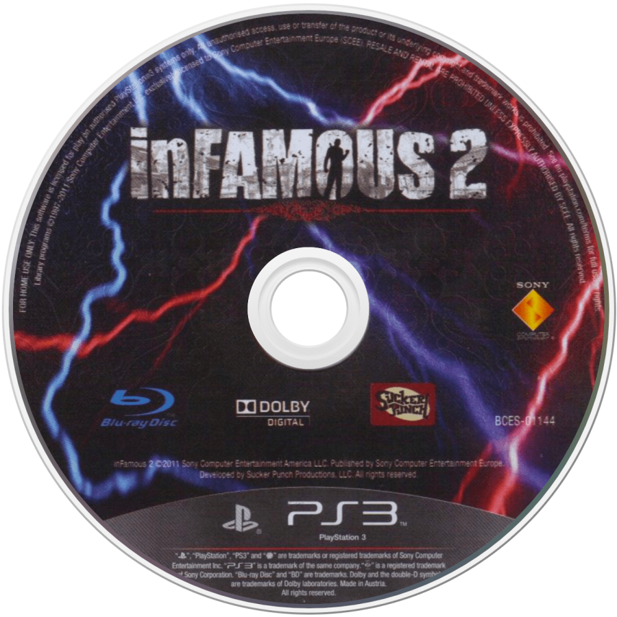 Infamous 2 disc for PlayStation 3 (PS3) video game