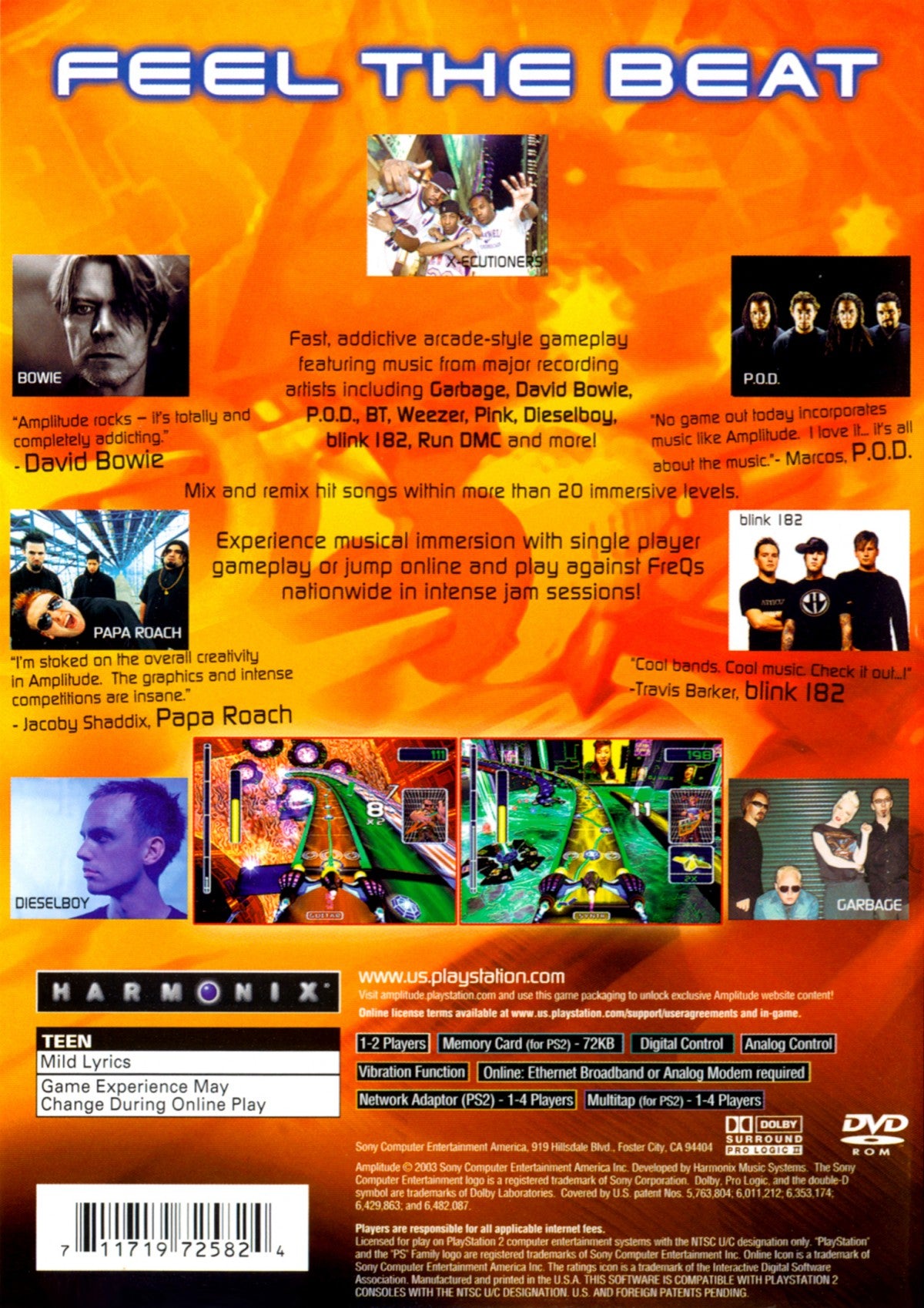 Amplitude PS2 music rhythm video game back cover art