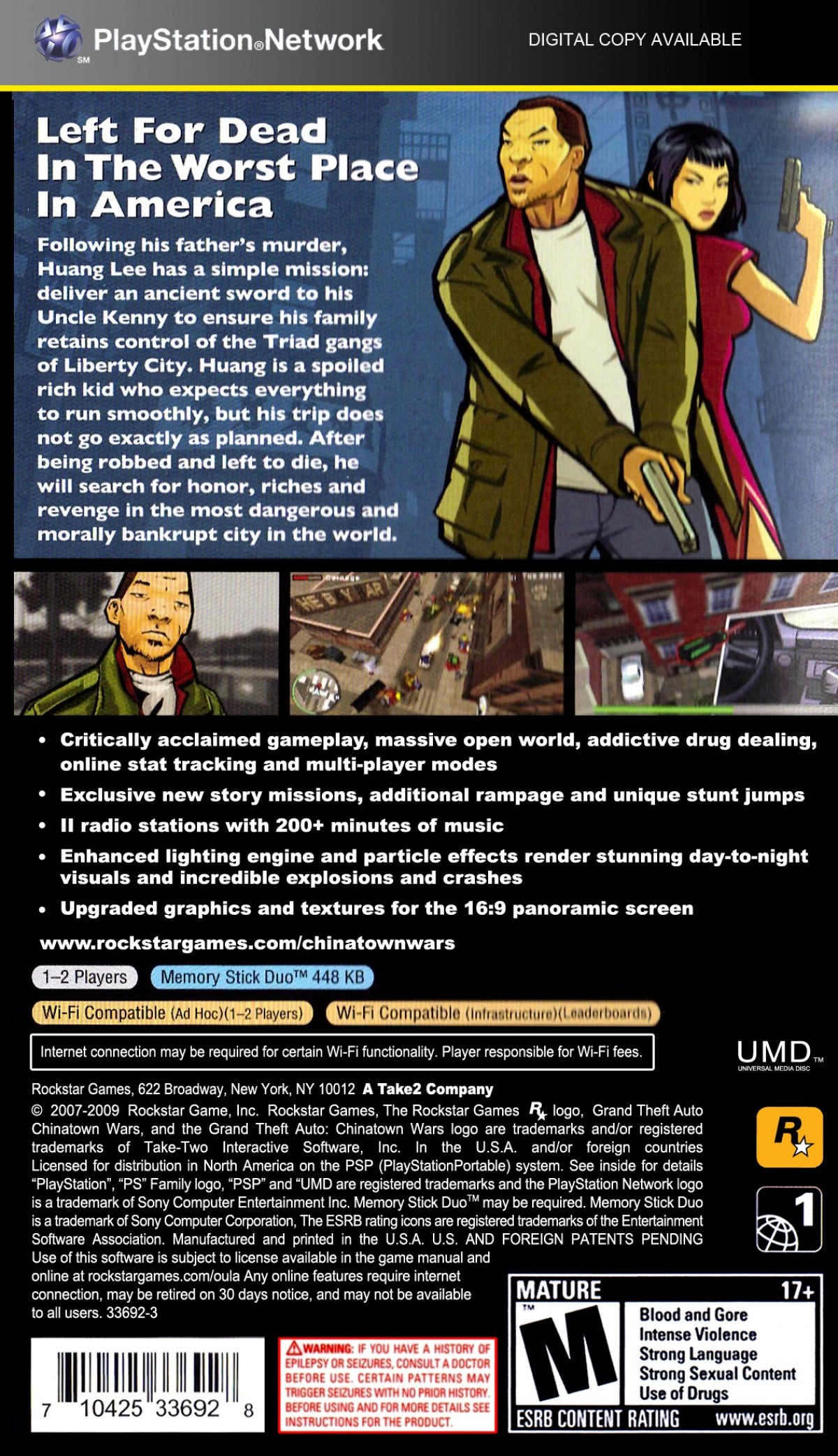 Grand Theft Auto: Chinatown Wars back of case for PlayStation Portable (PSP) open-world action-adventure video game