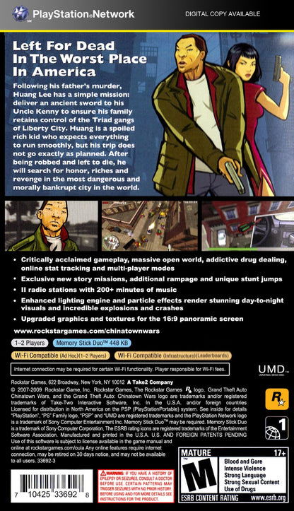 Grand Theft Auto: Chinatown Wars back of case for PlayStation Portable (PSP) open-world action-adventure video game