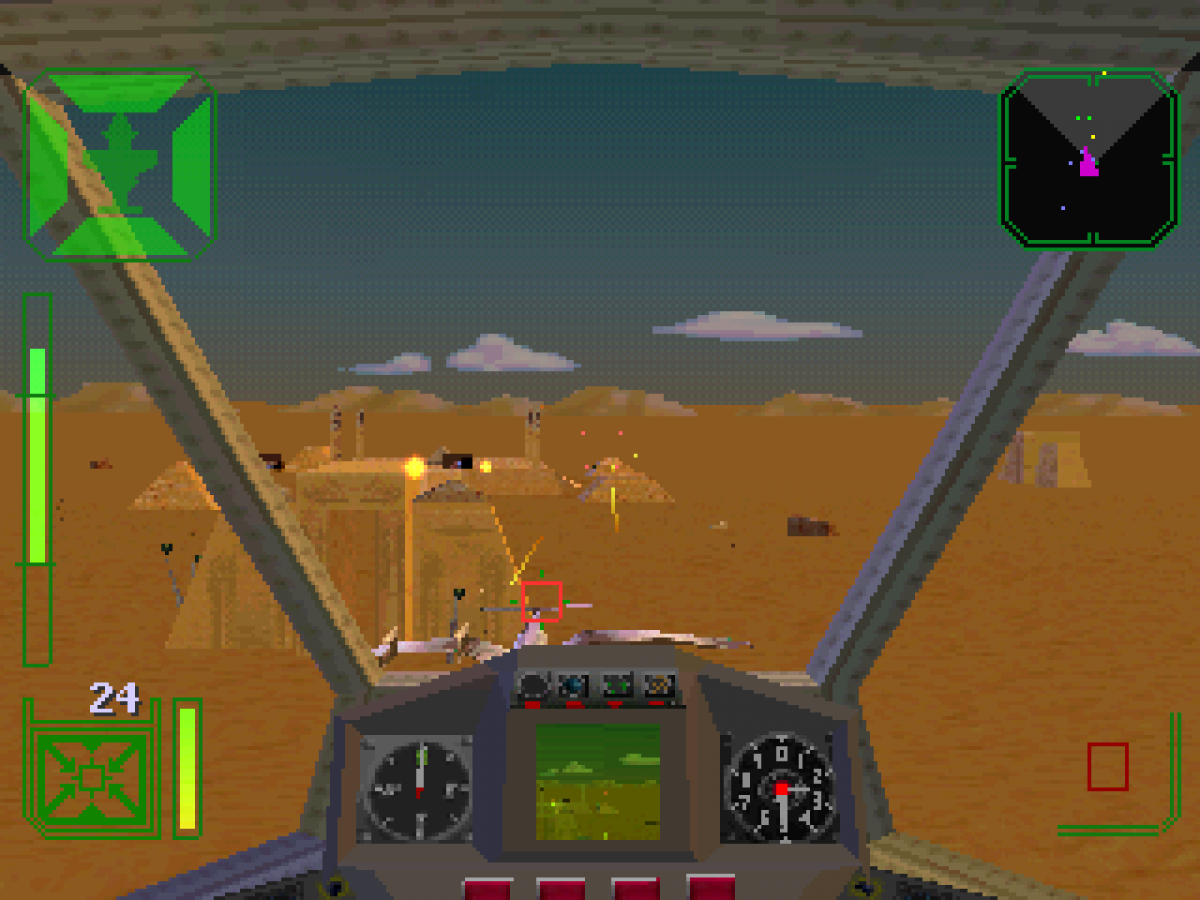 Warhawk [Long Box] for PlayStation 1 (PS1) at Gamers INC, featuring the high-flying 3D flight combat classic in its rare, collectible early-release "Long Box" packaging; take to the skies as a pilot of the advanced Warhawk fighter to defend your nation against the tyrannical Kreel, engaging in intense dogfights and bombing runs across diverse terrain in one of the PlayStation's earliest showcases of cinematic aerial action and groundbreaking polygon graphics gameplay screenshot
